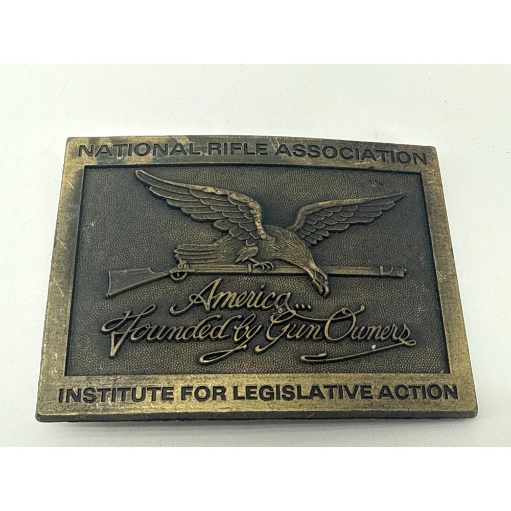 Vintage NRA Belt Buckle America Founded by Gun Owners Eagle Rifle Brass USA 1841